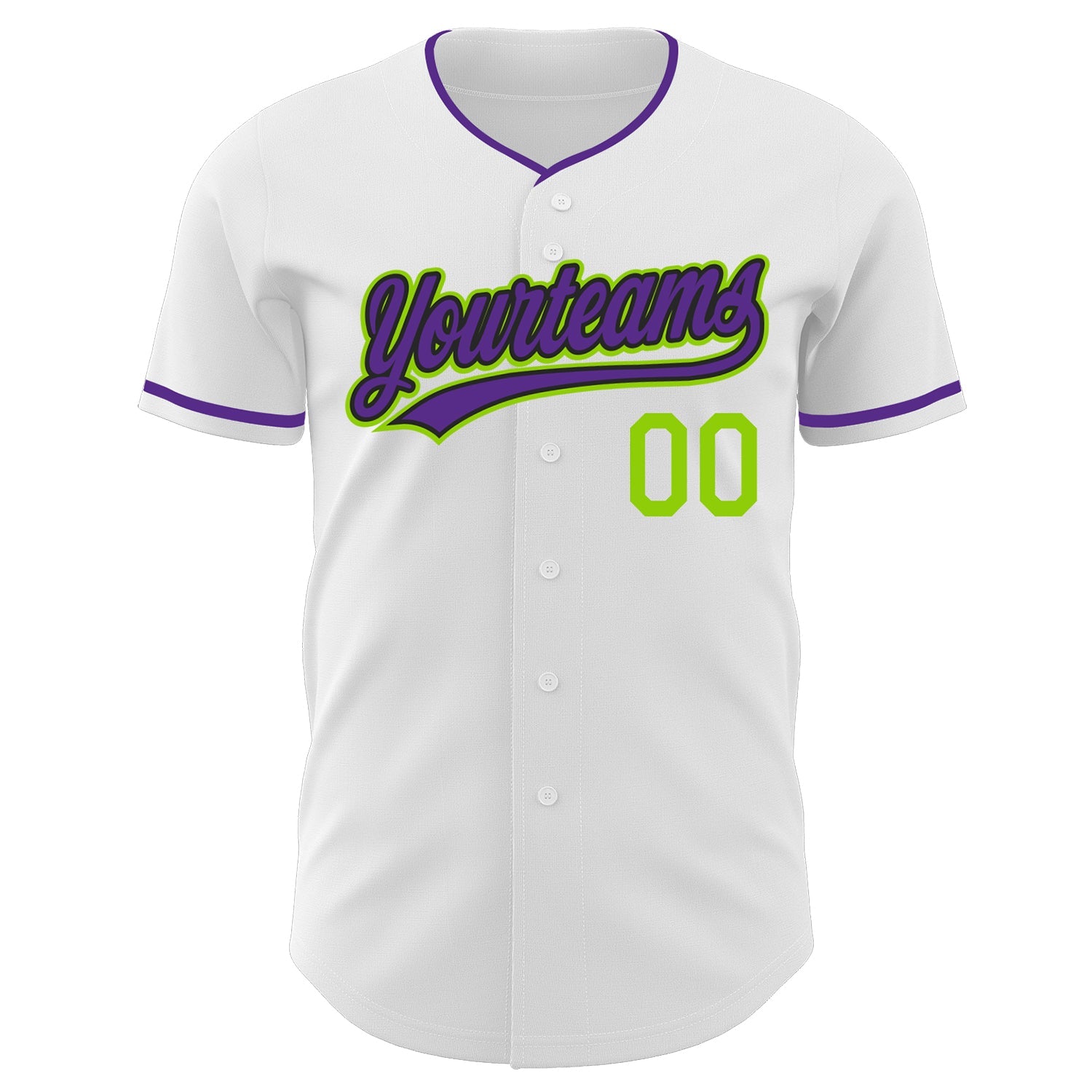 Custom White Purple Black-Neon Green Authentic Baseball Jersey