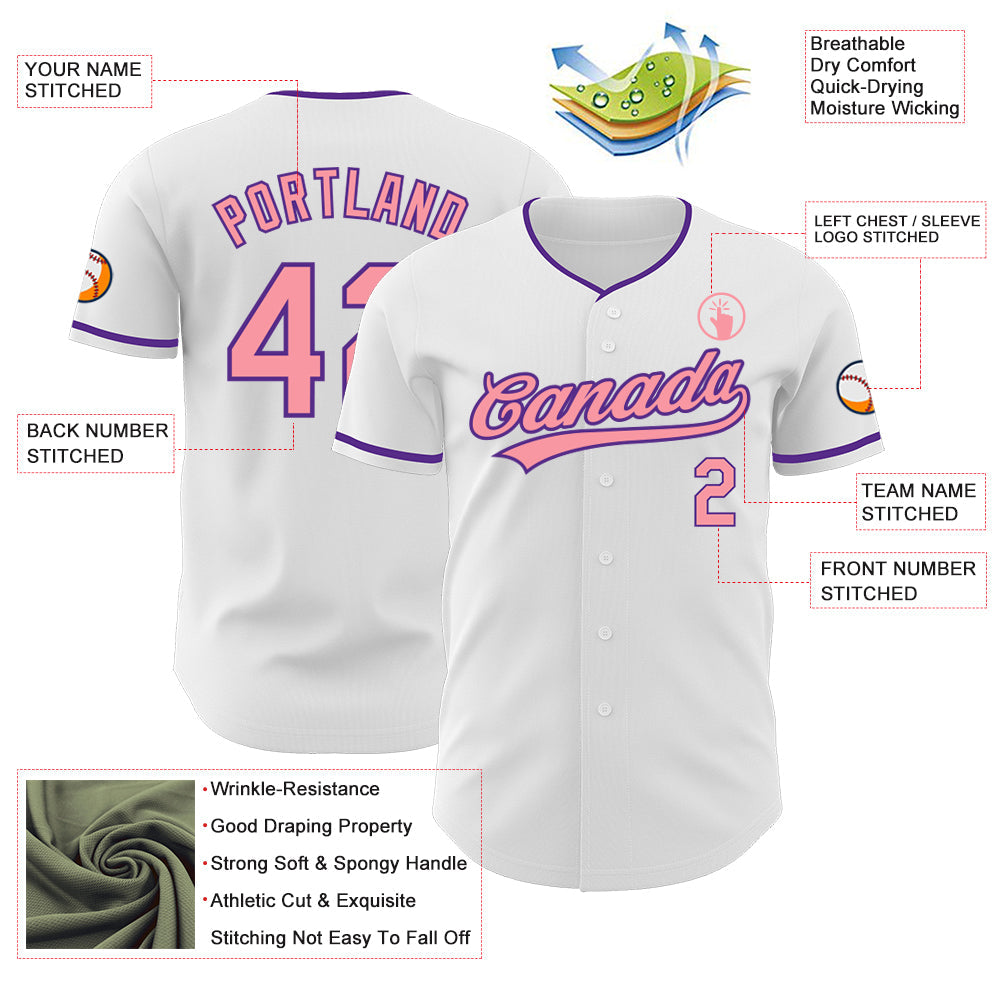 Custom White Medium Pink-Purple Authentic Baseball Jersey