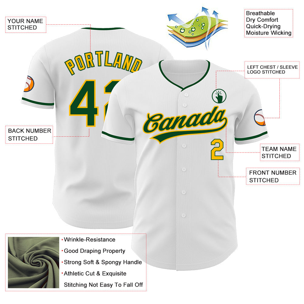 Custom White Green-Gold Authentic Baseball Jersey