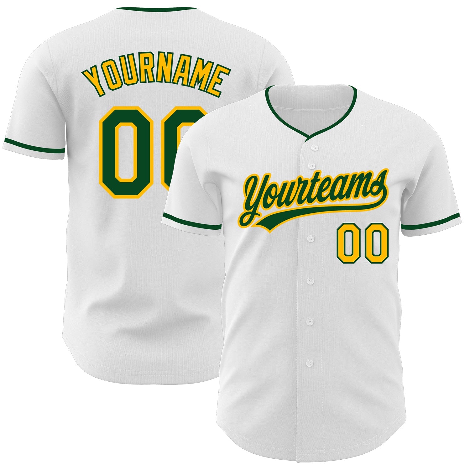 Custom White Green-Gold Authentic Baseball Jersey