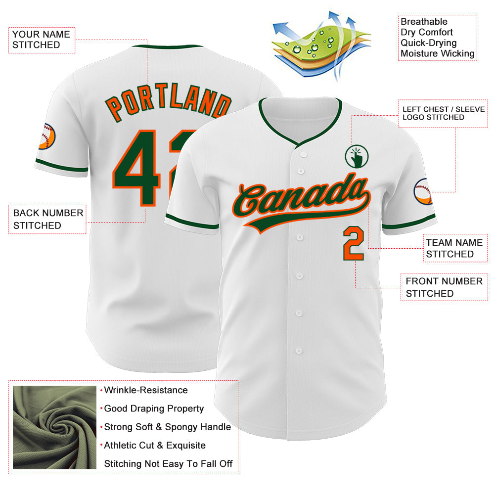 Custom White Green-Orange Authentic Baseball Jersey
