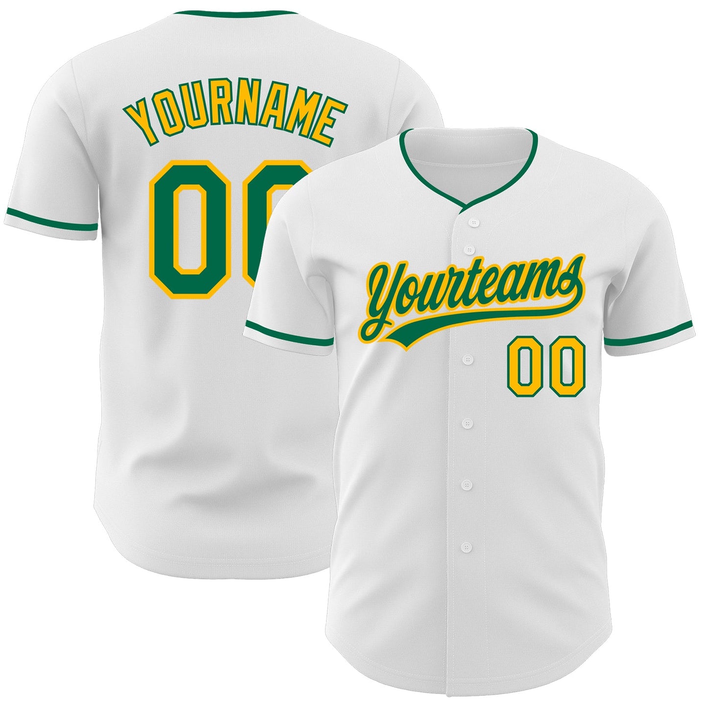 Custom White Kelly Green-Gold Authentic Baseball Jersey