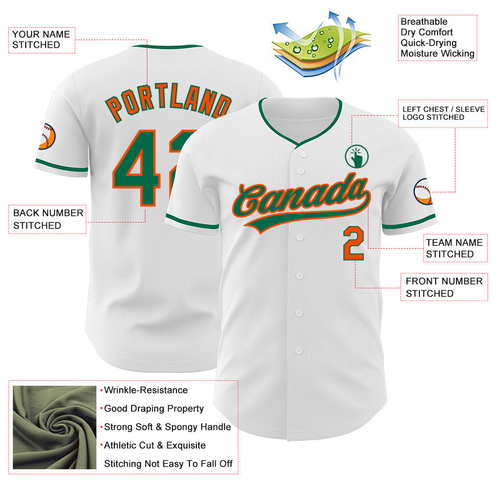 Custom White Kelly Green-Orange Authentic Baseball Jersey