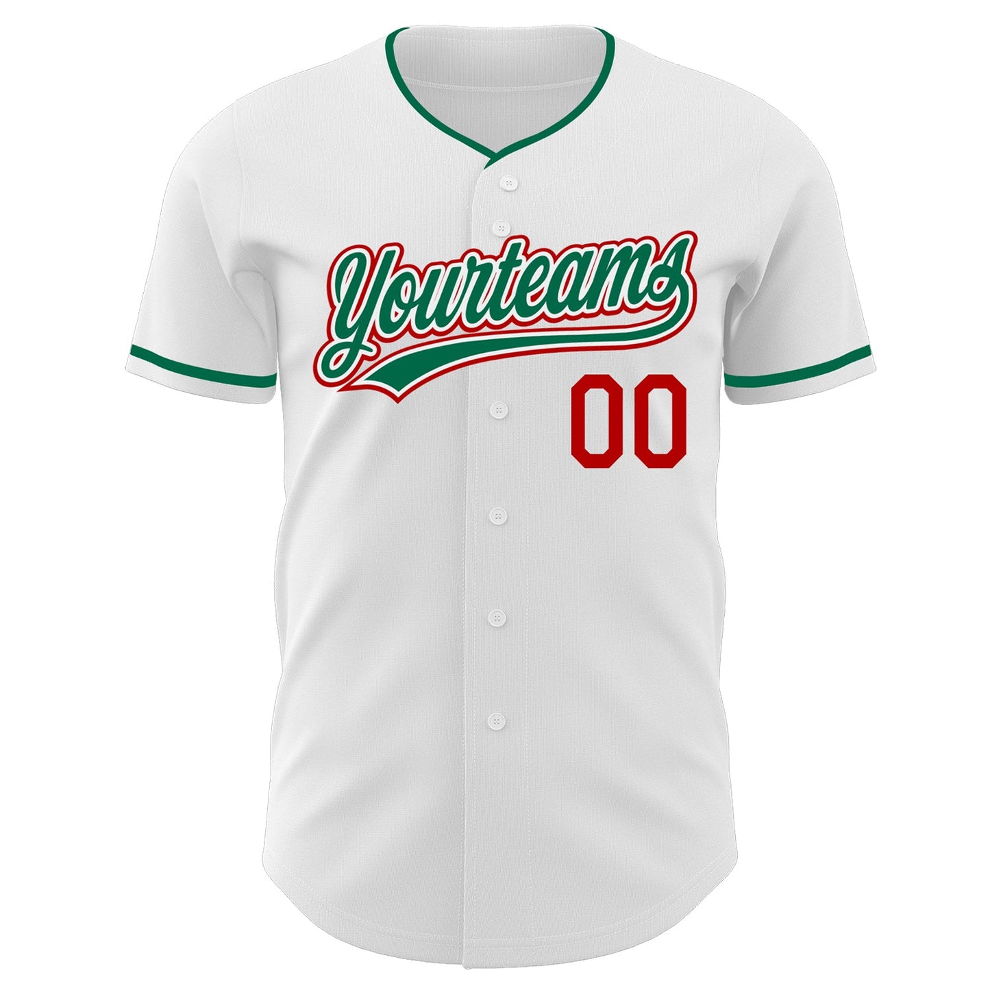Custom White Kelly Green-Red Authentic Baseball Jersey