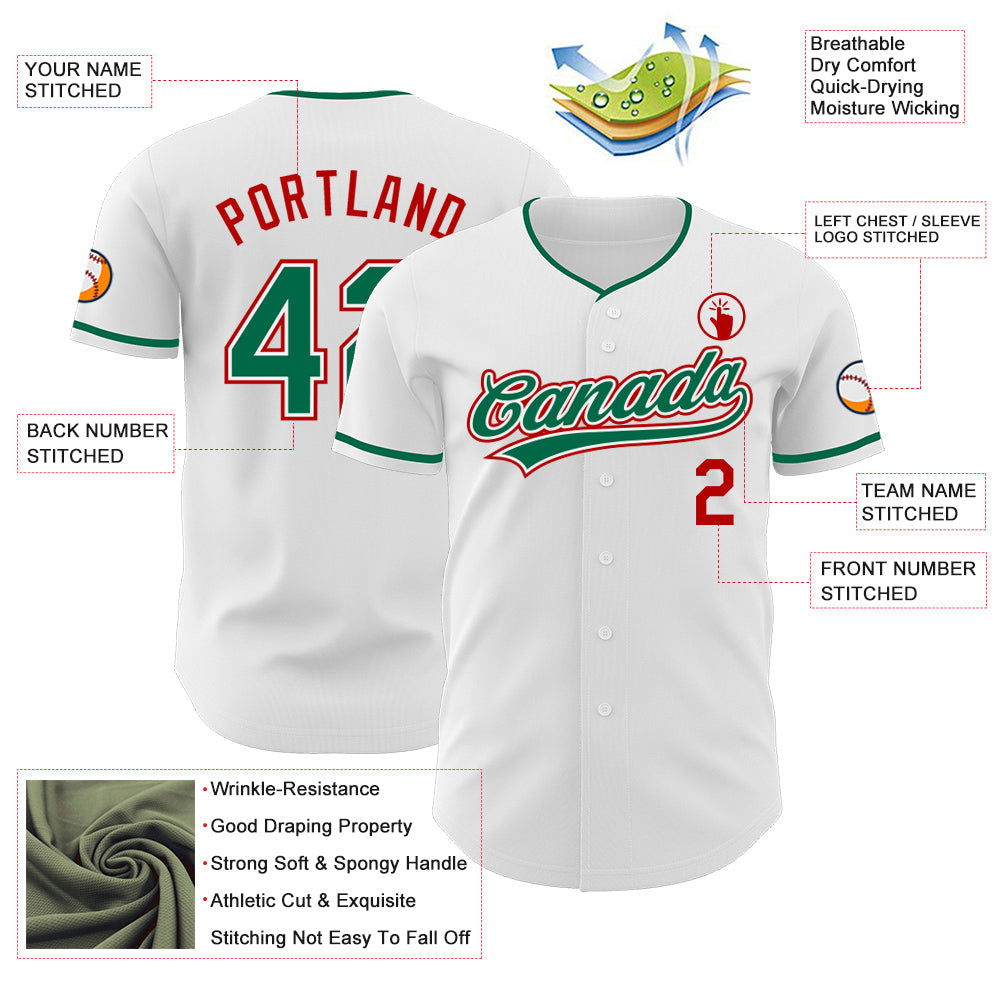 Custom White Kelly Green-Red Authentic Baseball Jersey