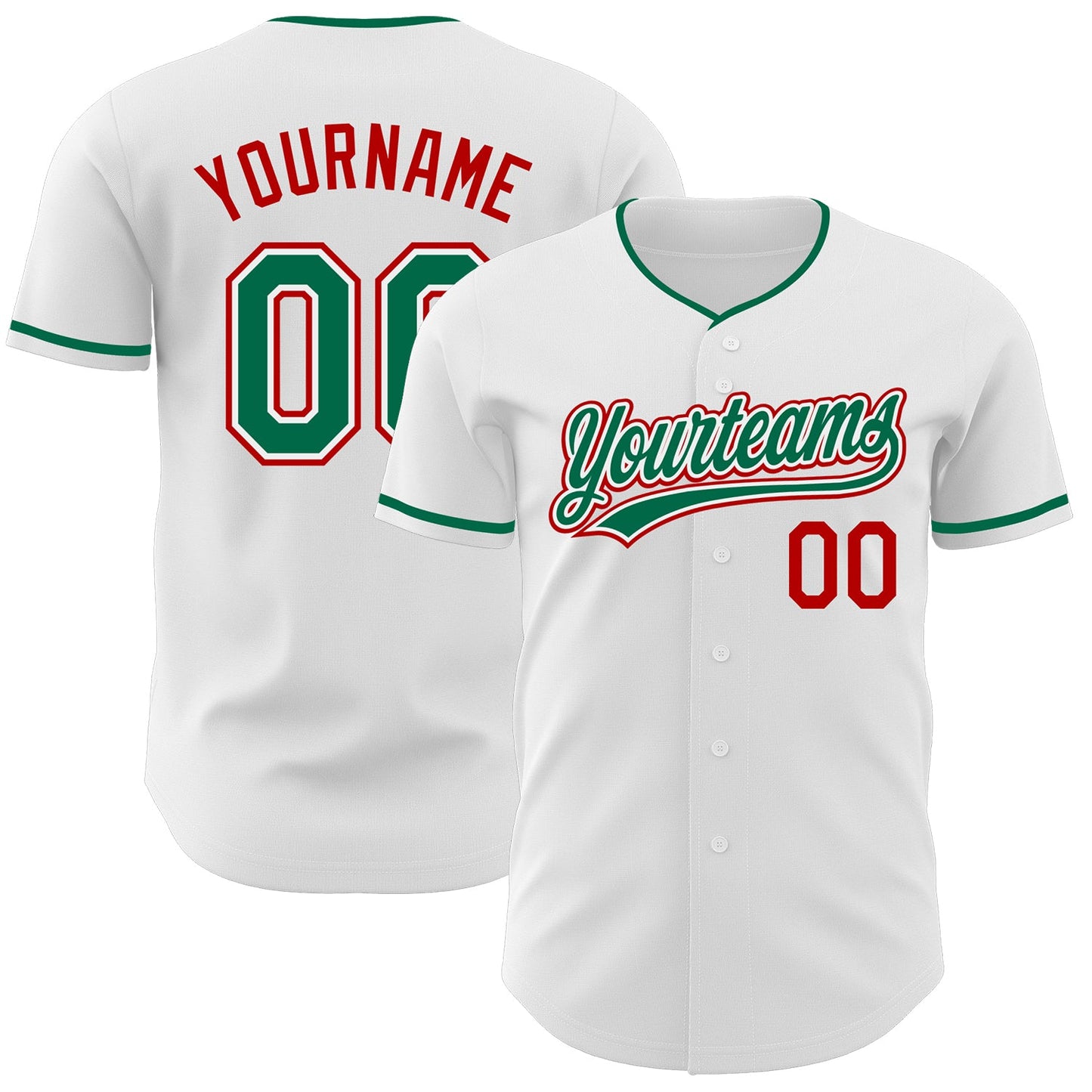 Custom White Kelly Green-Red Authentic Baseball Jersey