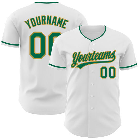Custom White Kelly Green-Old Gold Authentic Baseball Jersey