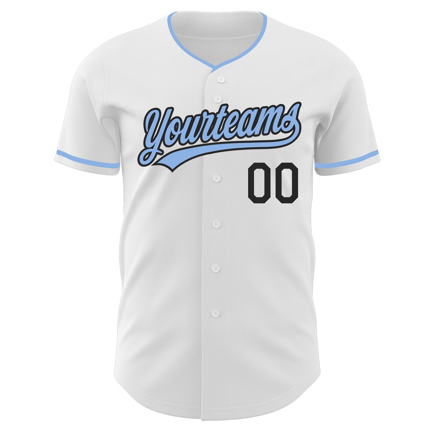 Custom White Light Blue-Black Authentic Baseball Jersey