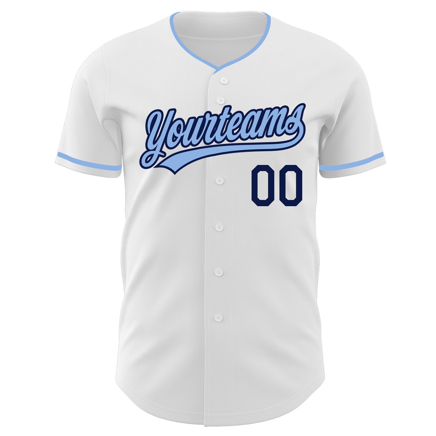 Custom White Light Blue-Navy Authentic Baseball Jersey