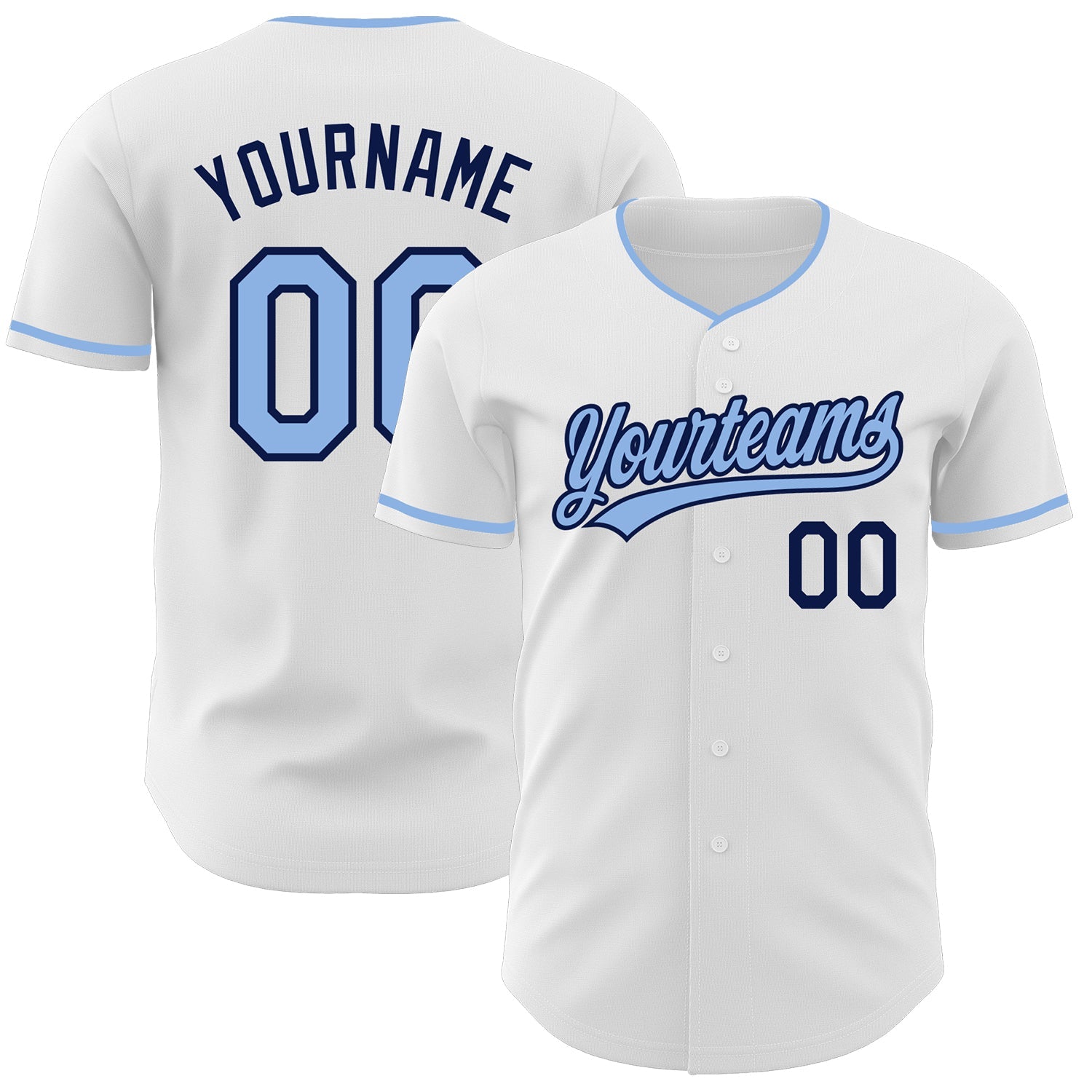 Custom White Light Blue-Navy Authentic Baseball Jersey