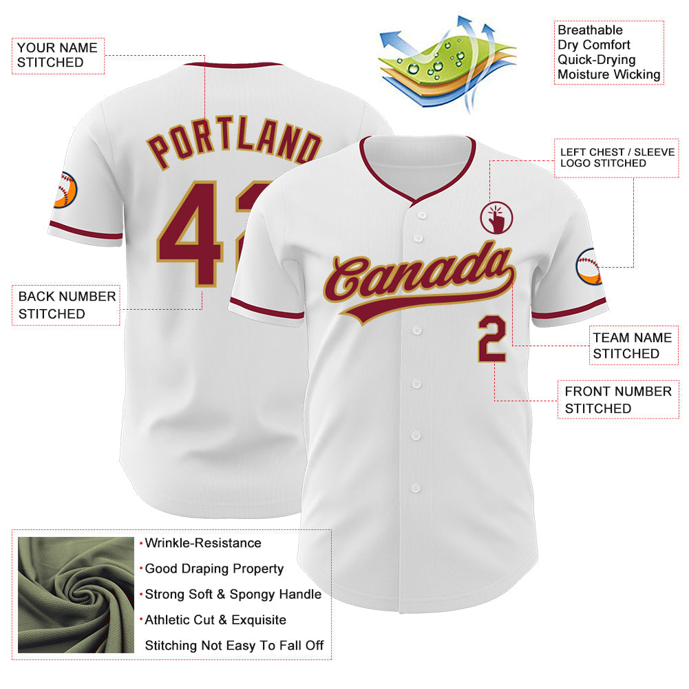 Custom White Crimson-Old Gold Authentic Baseball Jersey