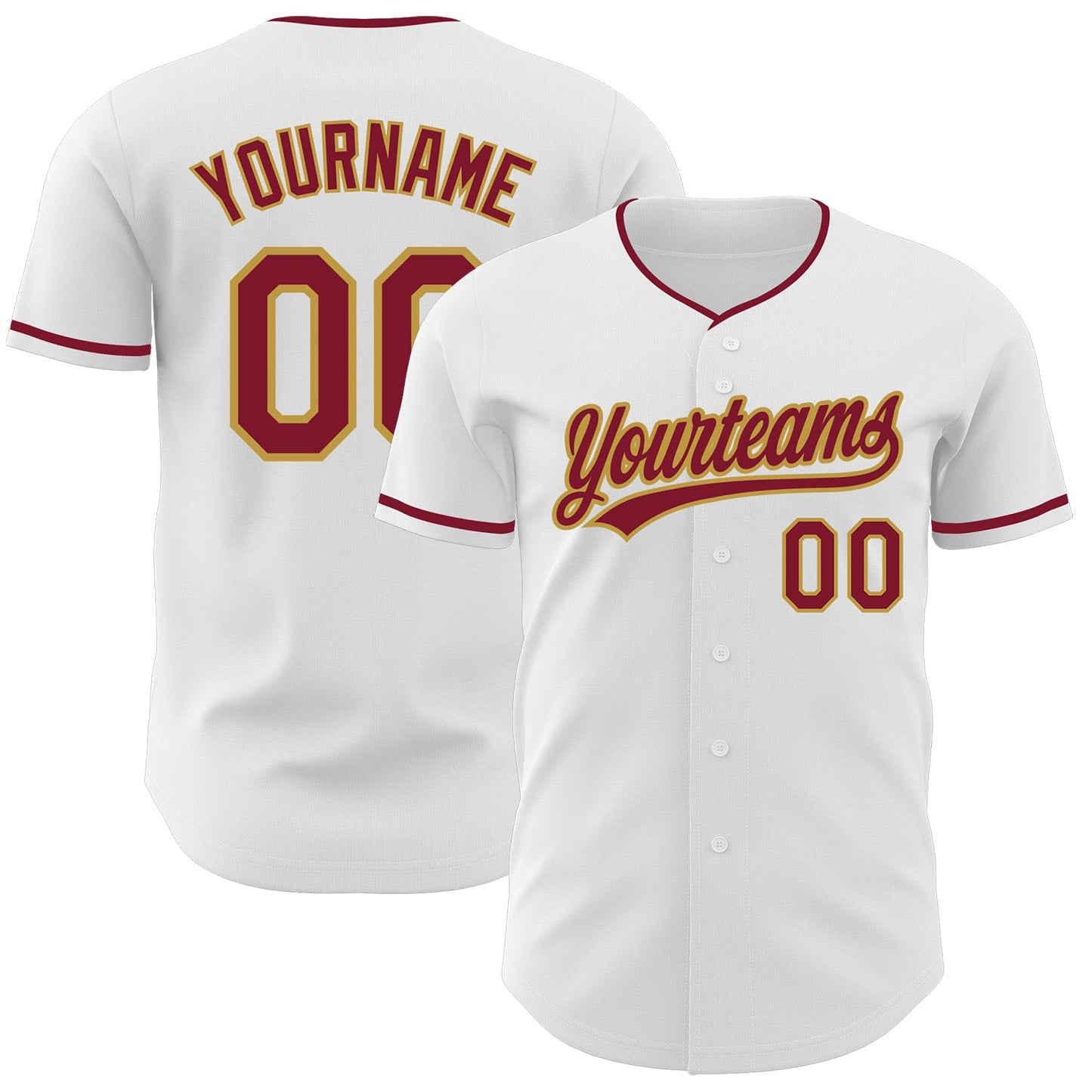 Custom White Crimson-Old Gold Authentic Baseball Jersey