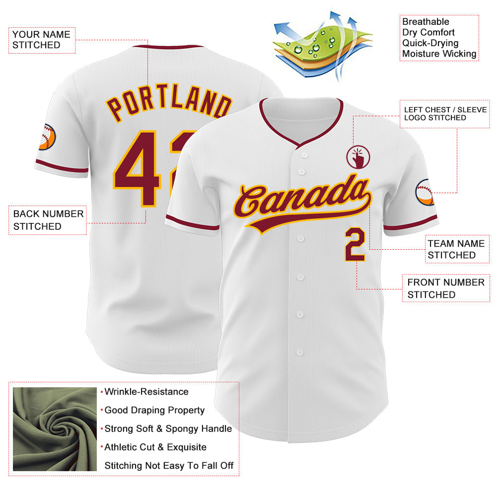 Custom White Crimson-Gold Authentic Baseball Jersey