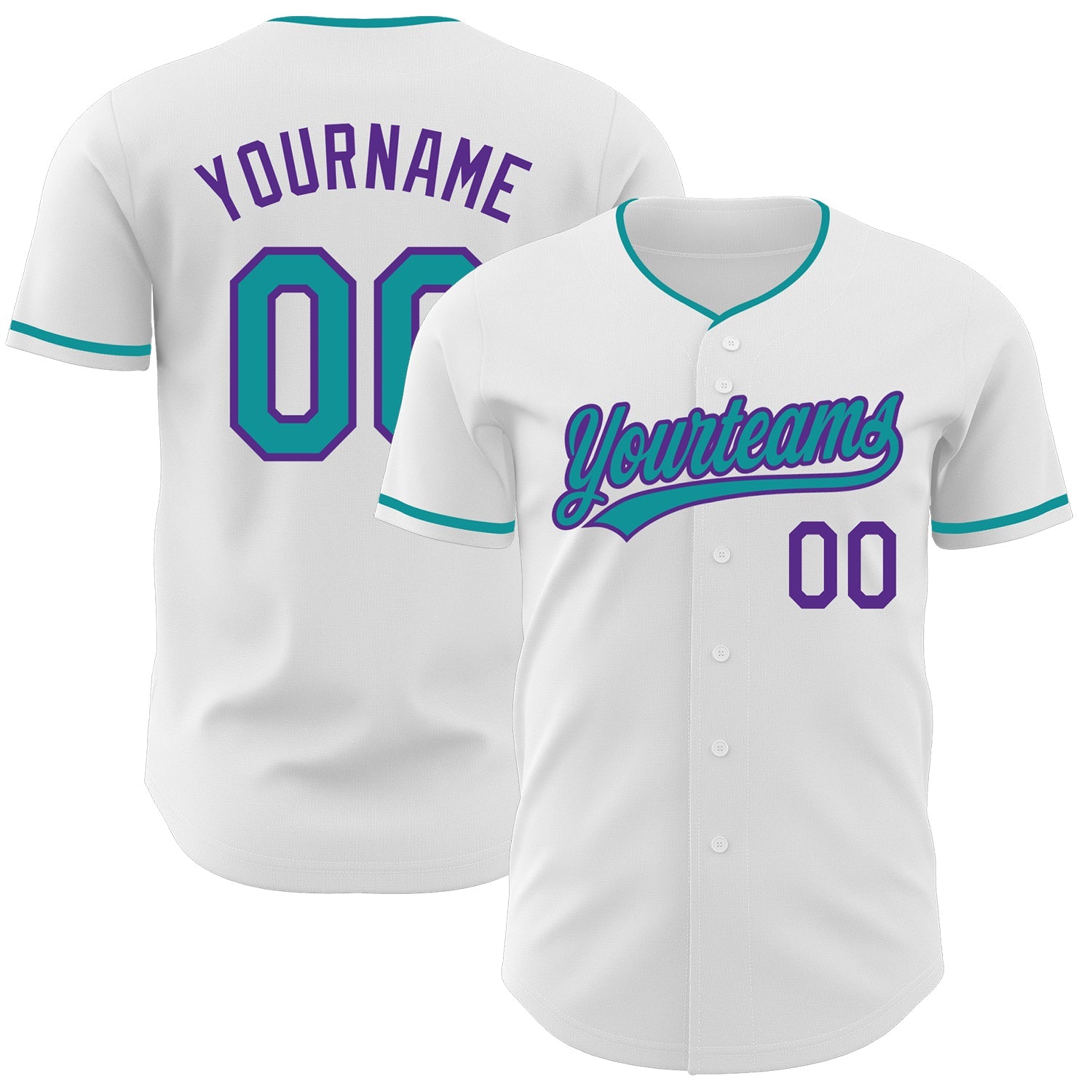 Custom White Teal-Purple Authentic Baseball Jersey