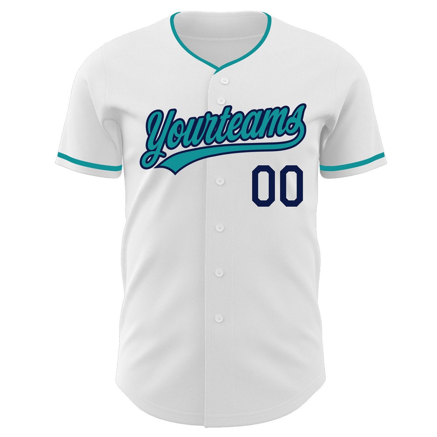 Custom White Teal-Navy Authentic Baseball Jersey