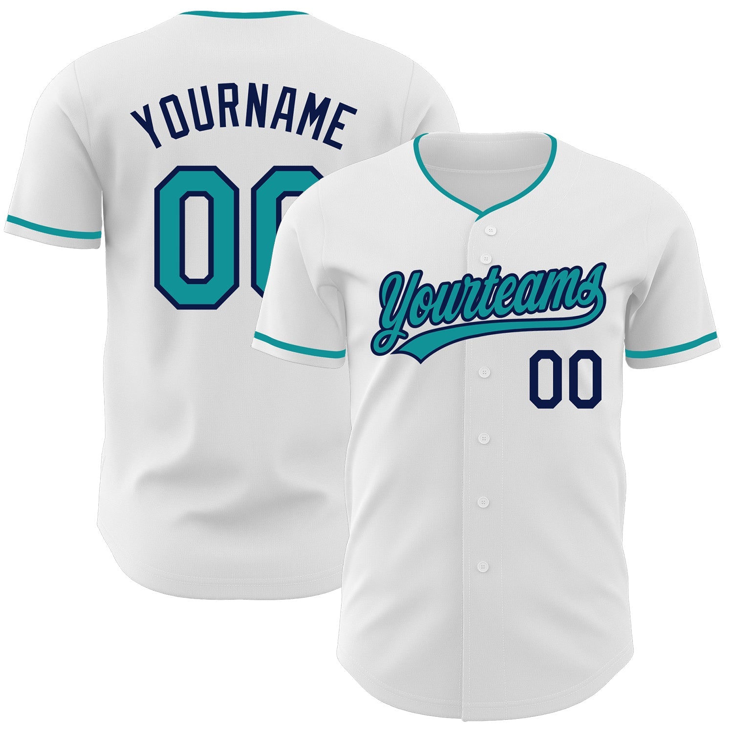Custom White Teal-Navy Authentic Baseball Jersey