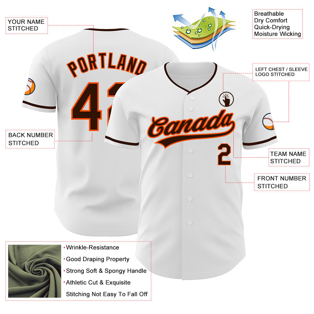 Custom White Brown-Orange Authentic Baseball Jersey