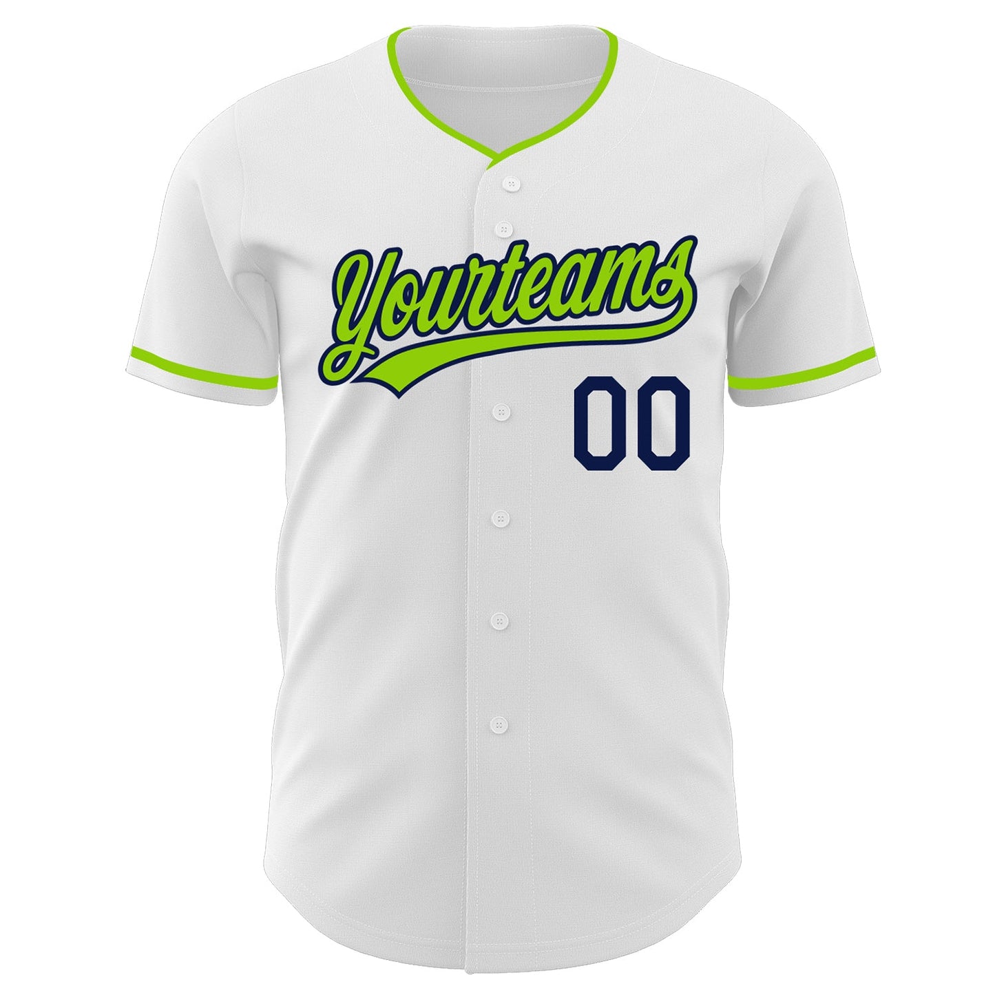Custom White Neon Green-Navy Authentic Baseball Jersey