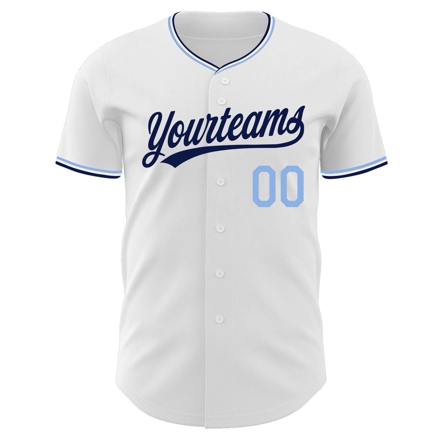 Custom White Navy-Light Blue Authentic Baseball Jersey