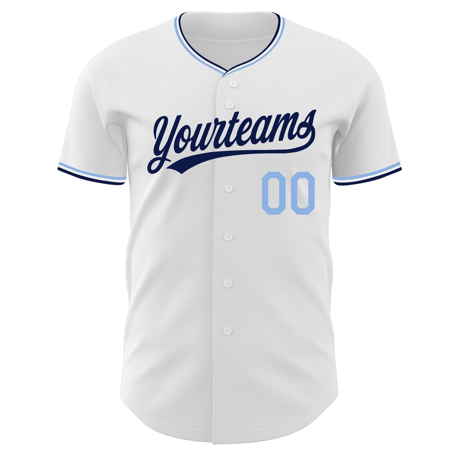 Custom White Navy-Light Blue Authentic Baseball Jersey