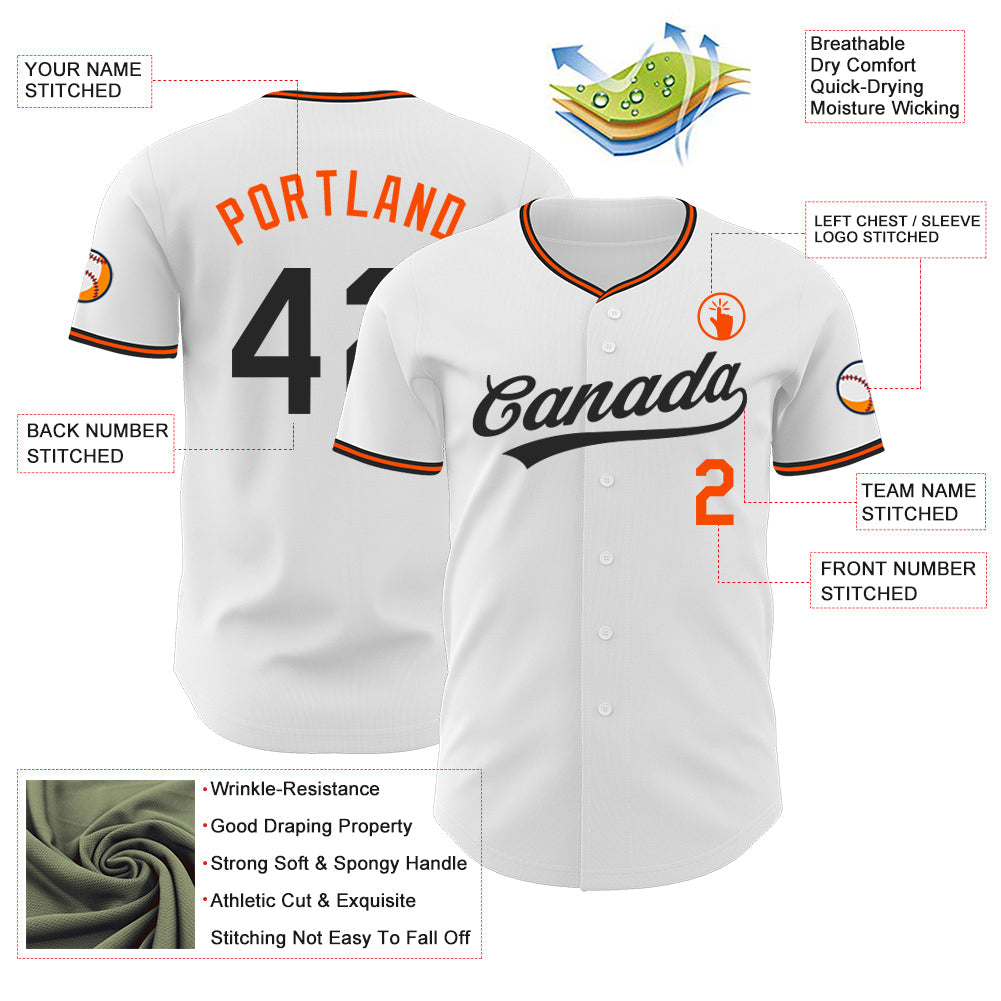 Custom White Black-Orange Authentic Baseball Jersey