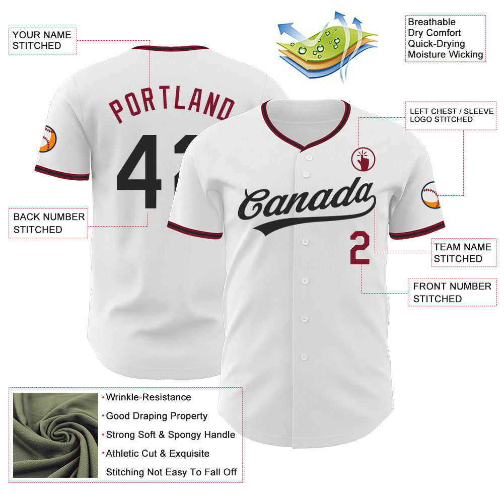 Custom White Black-Crimson Authentic Baseball Jersey