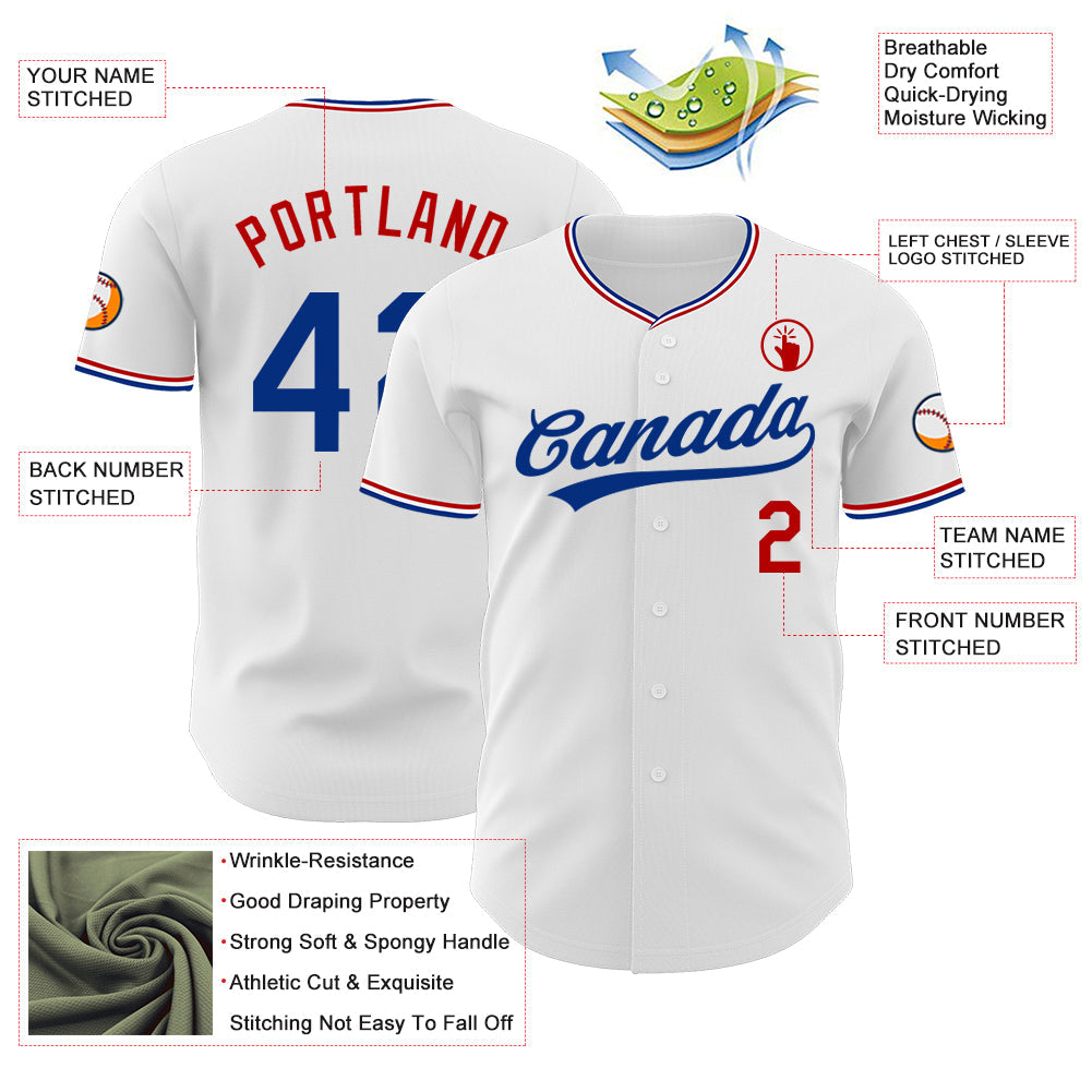 Custom White Royal-Red Authentic Baseball Jersey