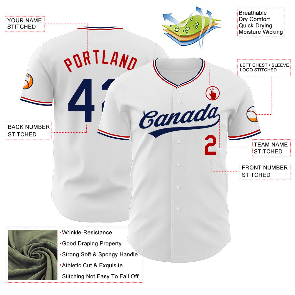 Custom White Navy-Red Authentic Baseball Jersey