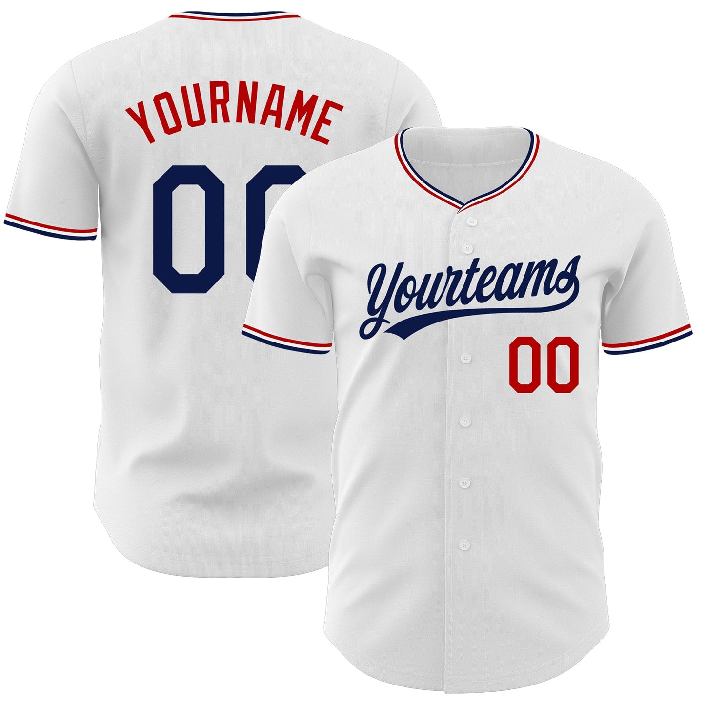 Custom White Navy-Red Authentic Baseball Jersey