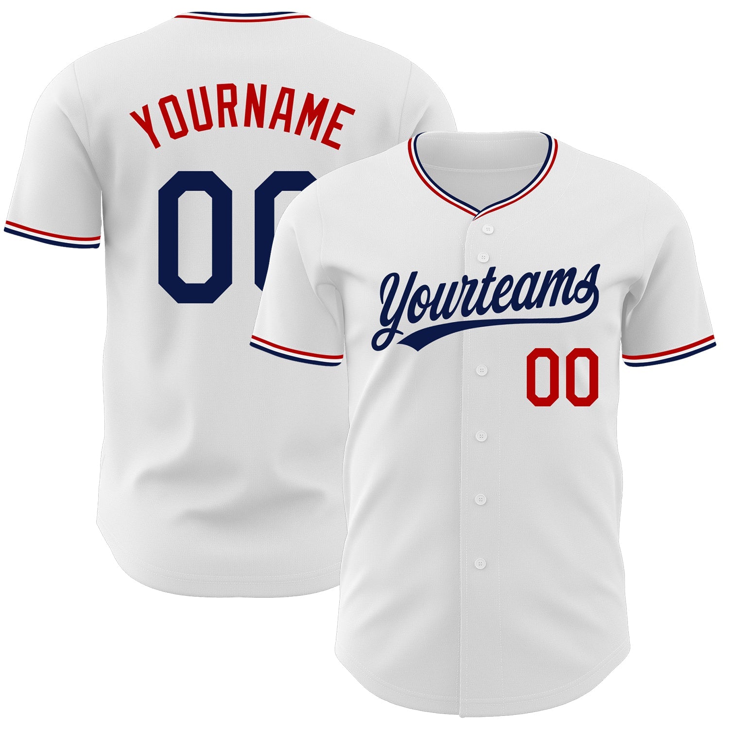 Custom White Navy-Red Authentic Baseball Jersey