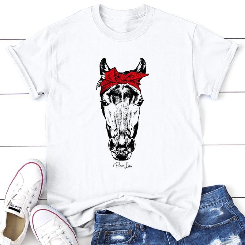 Horse Face Bandana Tee, Proudly Printed In The USA, Tee Gray / White, #sassy #cute #colorprint Hoodie, Sweatshirt