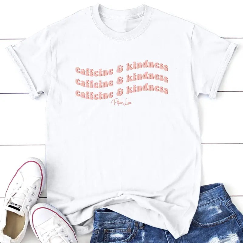 Caffeine And Kindness Graphic Tee, Proudly Printed In The USA, Tee Gray / White, #sassy #cute #colorprint Hoodie, Sweatshirt