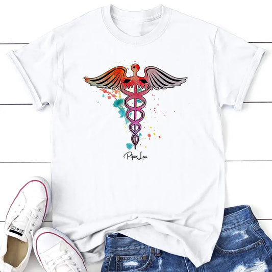 Watercolor Nurse Tee, Proudly Printed In The USA, Tee Gray / White, #sassy #cute #colorprint Hoodie, Sweatshirt