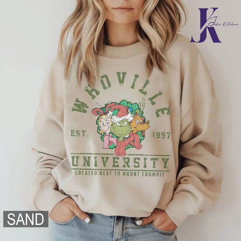 Whoville University Sweatshirt, Grinc Christmas Shirt, Christmas Movie Shirt, Retro Christmas Whoville Sweater, Grinc...