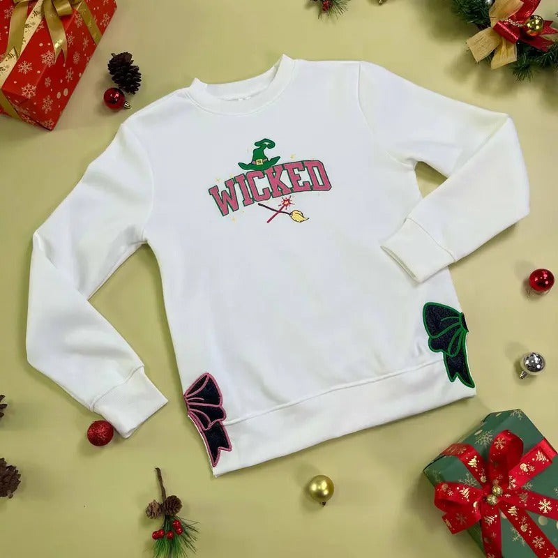 Wicked Changed For Good Side Bow Embroidery Sweatshirt, Wicked Side Bow Embroidery Shirt Hoodie | WearSparks.com