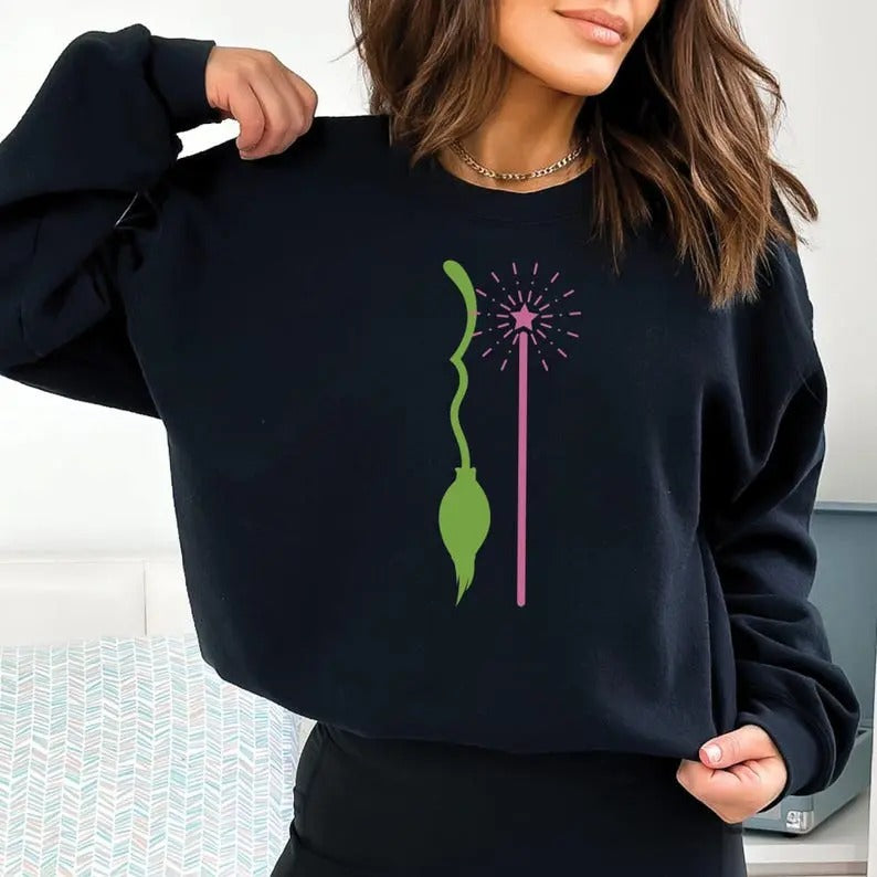 Wicked Elphaba Glinda best friends Magic Wand Broomstick Wicked Musical sweatshirt Gift for Wicked Broadway musical fan...