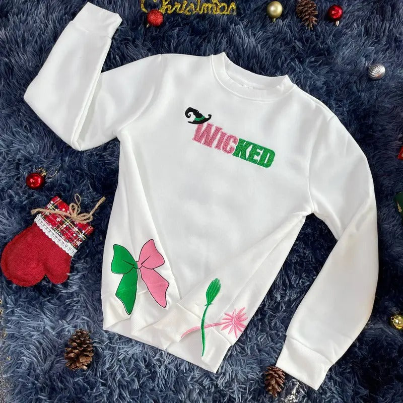 Wicked Side Bow Embroidery Sweatshirt, Christmas Movie Side Bow Embroidery Shirt Hoodie | WearSparks.com