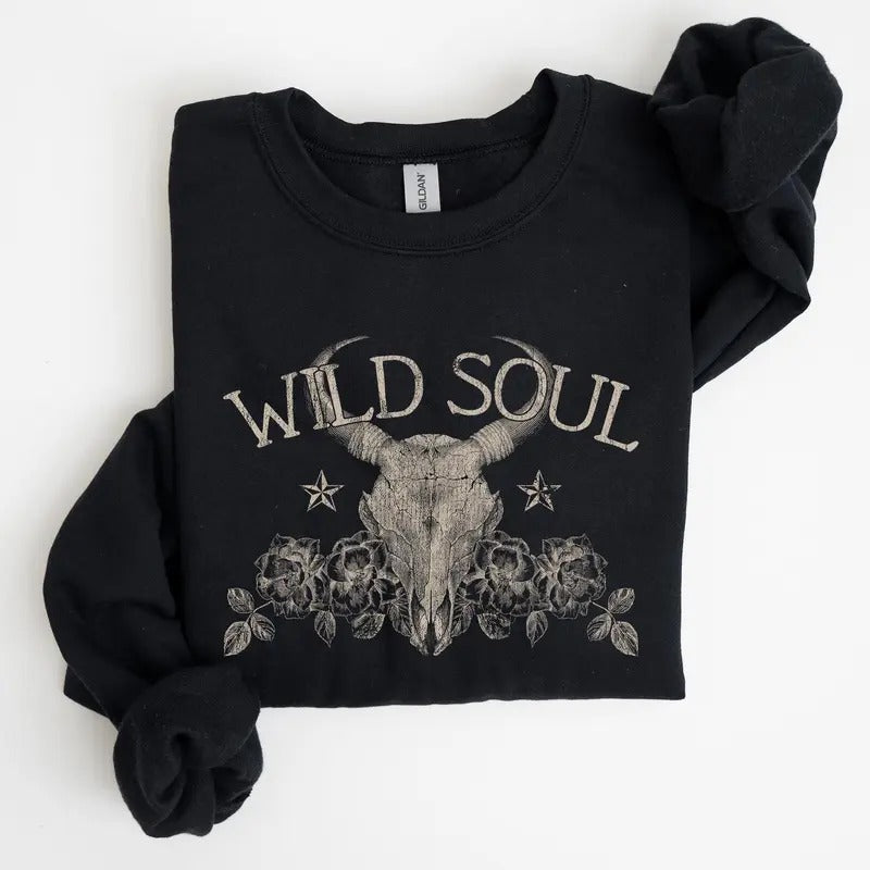 Wild Soul, Cow Skull, Western, Desert Sweatshirt T-Shirts, Hoodie | WearSparks.com