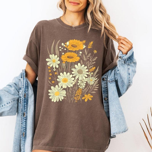 Wildflower Collage, Bouquet, Vintage, Nature, Comfort Colors T-Shirt, Women's Comfort Colors Tee Hoodie, Sweatshirt