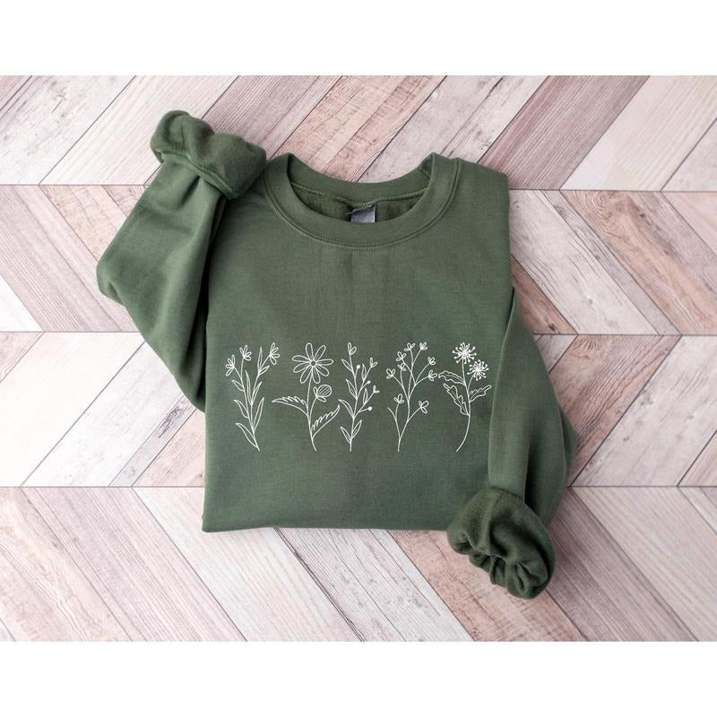 Wildflowers Sweatshirt, Flower Crewneck Sweatshirt, Floral Sweatshirt For Women, Flower Lover Sweatshirt, Flowers Hoodie,...