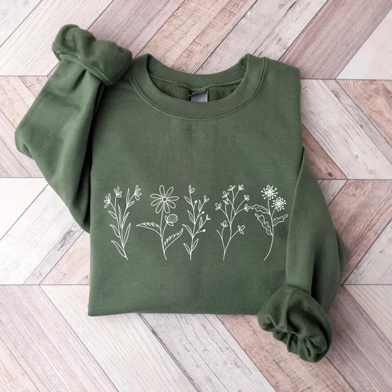 Wildflowers Sweatshirt, Flower Crewneck Sweatshirt, Floral Sweatshirt For Women, Flower Lover Sweatshirt, Flowers Tee,...