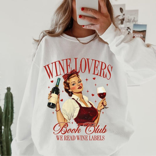 Wine Lovers Club Crewneck, Retro Cotton, Crewneck Fashion Fit Sleeve Comfortable Cute, CASUAL COTTON CREWNECK HOODIE,...
