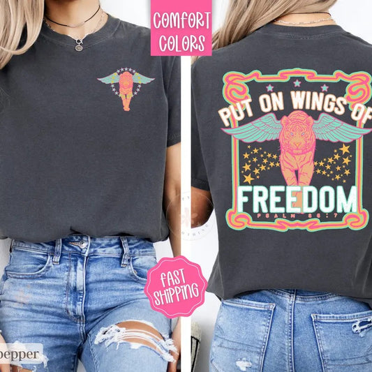 Wings of Freedom Shirt Comfort Colors, Christian Tees for Women, Religious Tshirts Hoodie, Sweatshirt | WearSparks.com