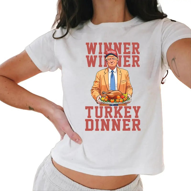 Winner Winner Turkey Dinner Trump Thanksgiving Unisex Baby Tee, Trump Thanksgiving Humor Baby Tee, Funny Trump...