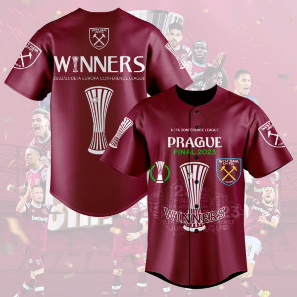 Winners 2023 UEFA Europa Conference League West Ham United Maroon Design Baseball Jersey