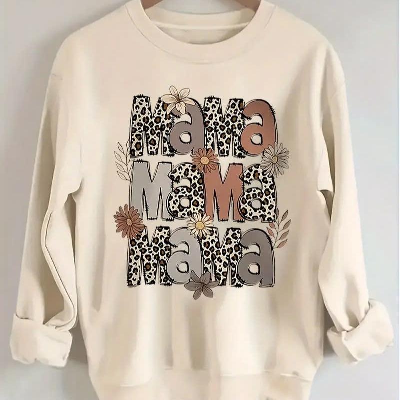 Cozy Polyester Long Sleeve Crew Neck Sweatshirt - Machine Washable, Women's Casual Fall/Winter Fashion with Letter Print...