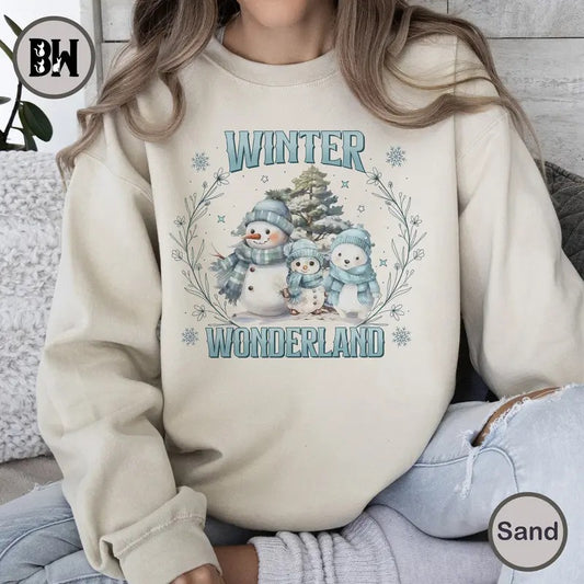 Winter Wonderland Sweatshirt, Snowman Retro Holiday Vibes Shirt, Merry Christmas Tree Cozy Shirt, Season Girly Winter,...