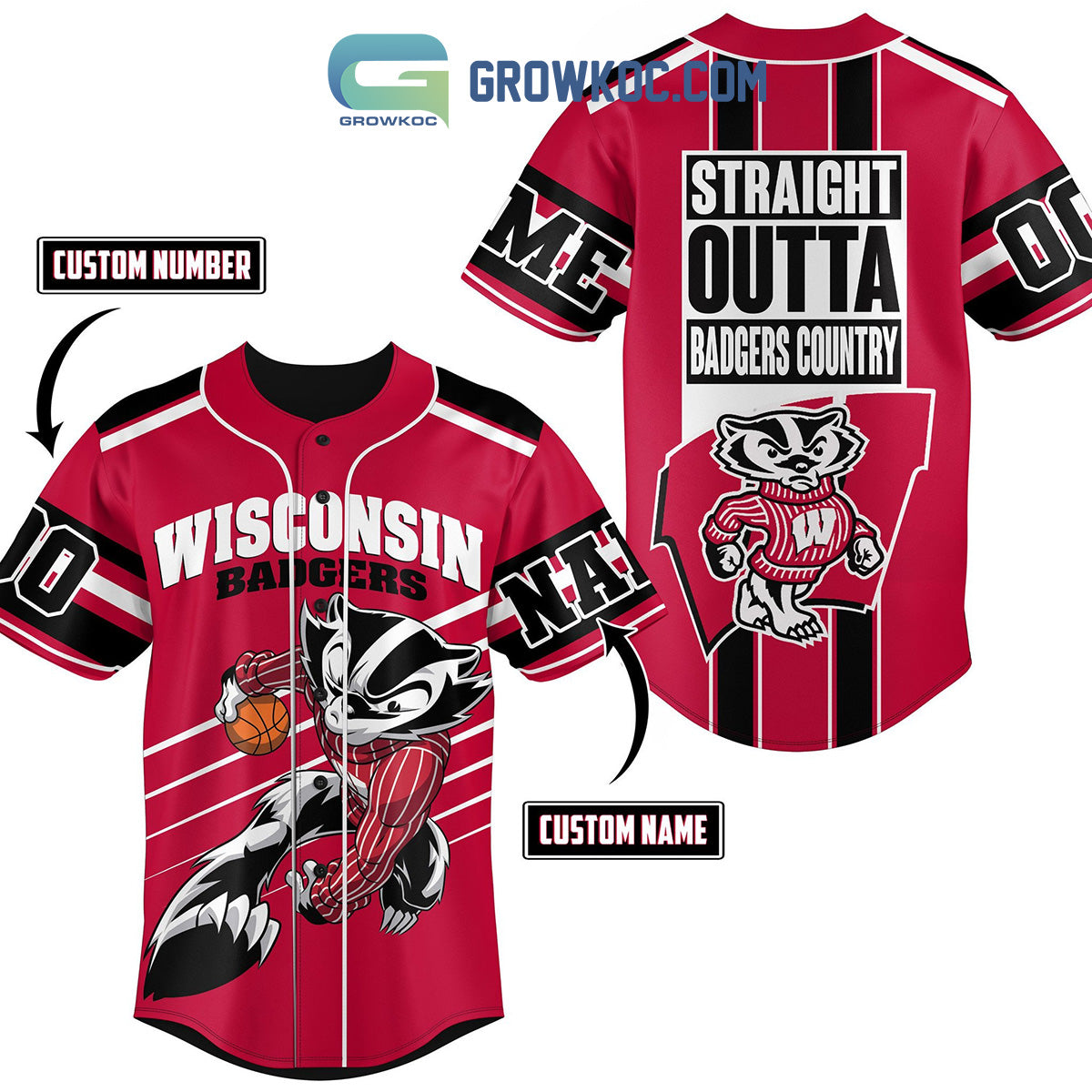 Wisconsin Badgers Straight Outta Country Personalized Baseball Jersey