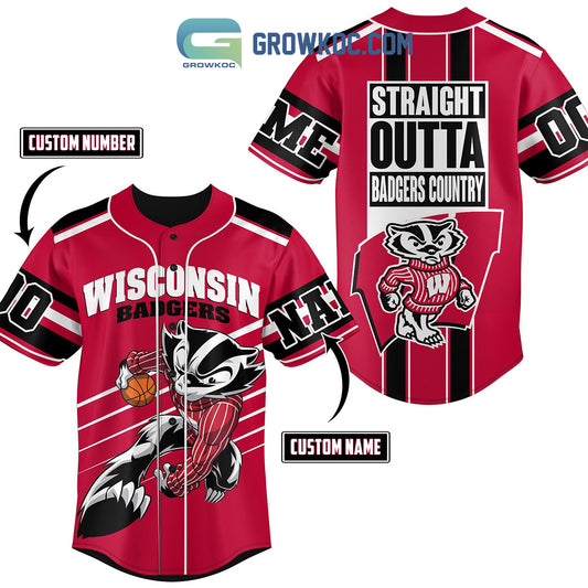 Wisconsin Badgers Straight Outta Country Personalized Baseball Jersey