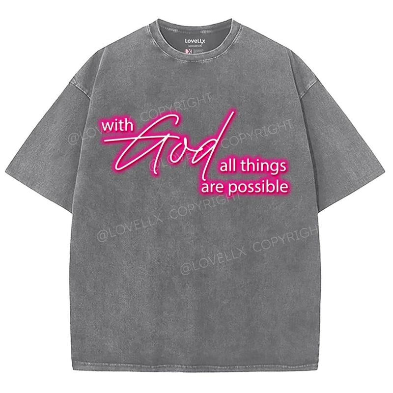 With God All Things Are Possible Washed T-Shirt, Christian Jesus  t shirts, Vintage 90s Graphic Tee Gift Cotton Top...